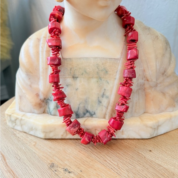 Vintage Chunky Red Coral Branch Necklace with Silver Toggle Clasp - Picture 12 of 13